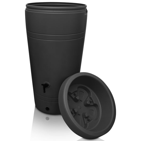 Ein Bild eines grauen Kunststoffknopfes auf weißem Hintergrund für einen Ersatzdeckel Regentonnen Wave (240L) und Decore (230L) von yourcasa-de.