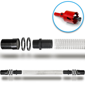 Die Abbildung zeigt das yourcasa-de Regentonnen Verbinder Set 32mm inkl. Kronbohrer & Tankdurchführung-ideal für Regentonnen Verbindung oder IBC Tank Anschluss für einfache Regenwassersammlung.