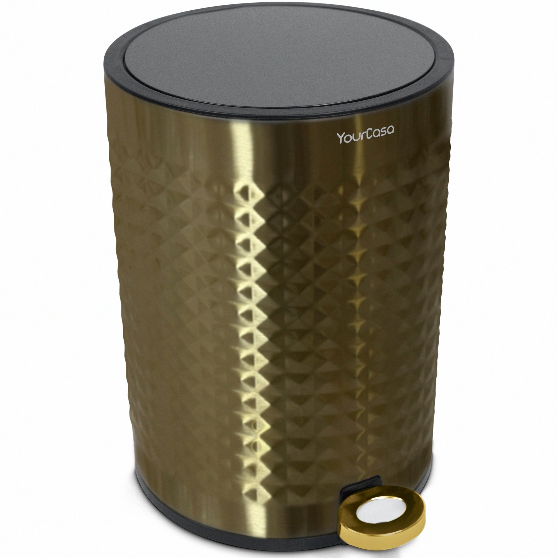 YourCasa® Edelstahl-Mülleimer Bad 5L mit einer goldenen Oberfläche und Absenkautomatik von yourcasa-de.