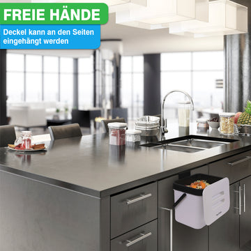 Küchentheke mit montiertem YourCasa® 7L Biomülleimer mit Halterung und abnehmbarem Deckeldesign für bequeme Entsorgung.