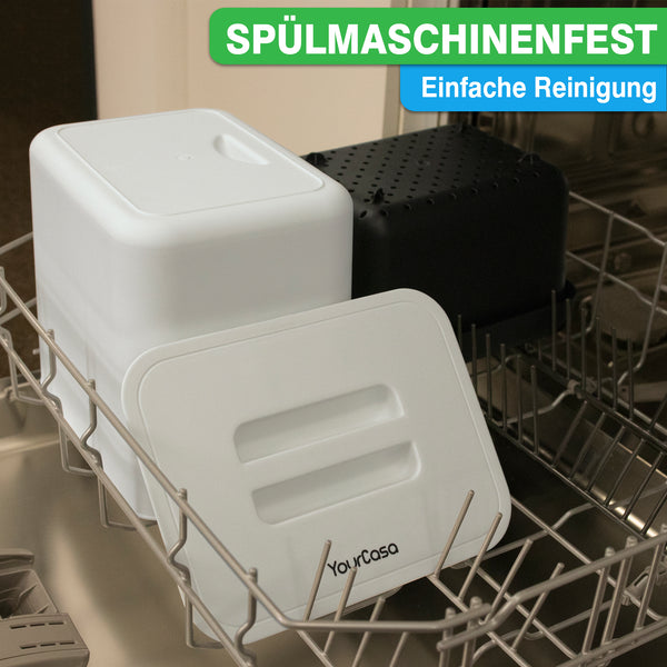 YourCasa® 7L Biomülleimer mit Halterung und Sieb für die Küche von yourcasa-de: einfache Reinigung von kleinen Bioabfallbehältern in einem Geschirrspüler.