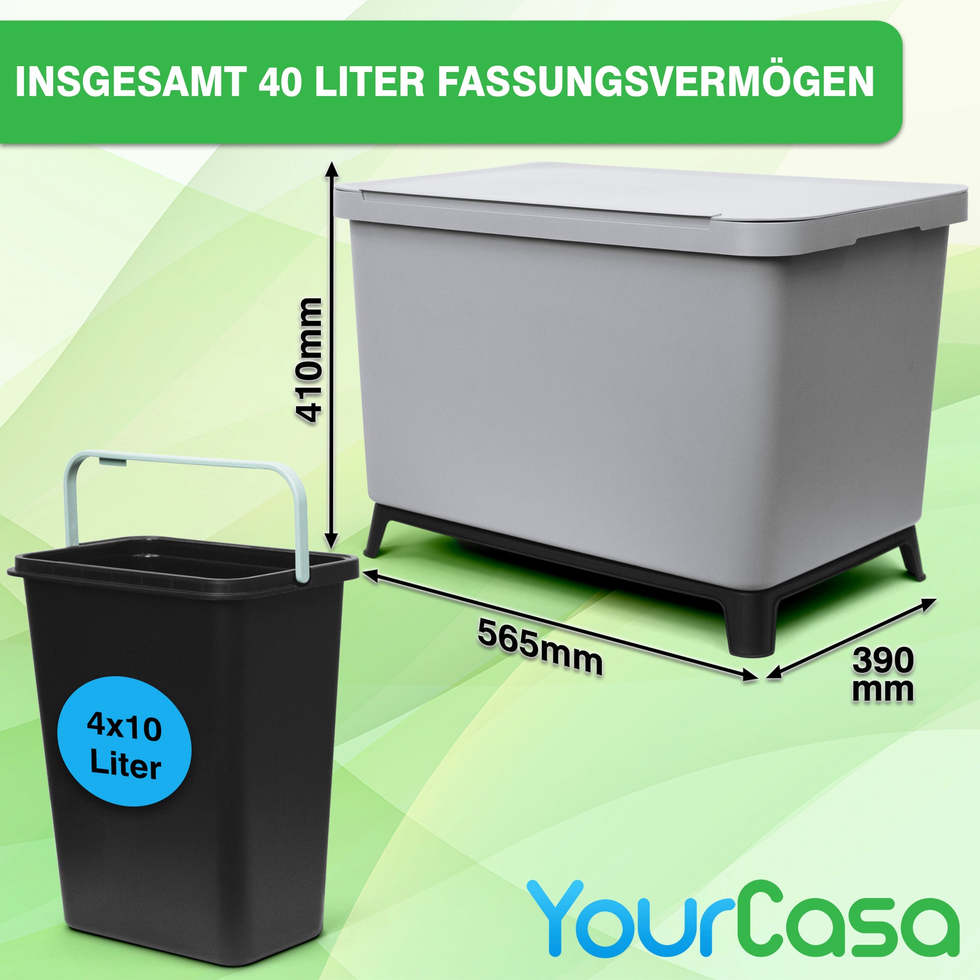 40-Liter-Fassungsvermögen Müllbehälter-Set von yourcasa-de zur Mülltrennung, bestehend aus einem größeren Behälter und vier kleineren