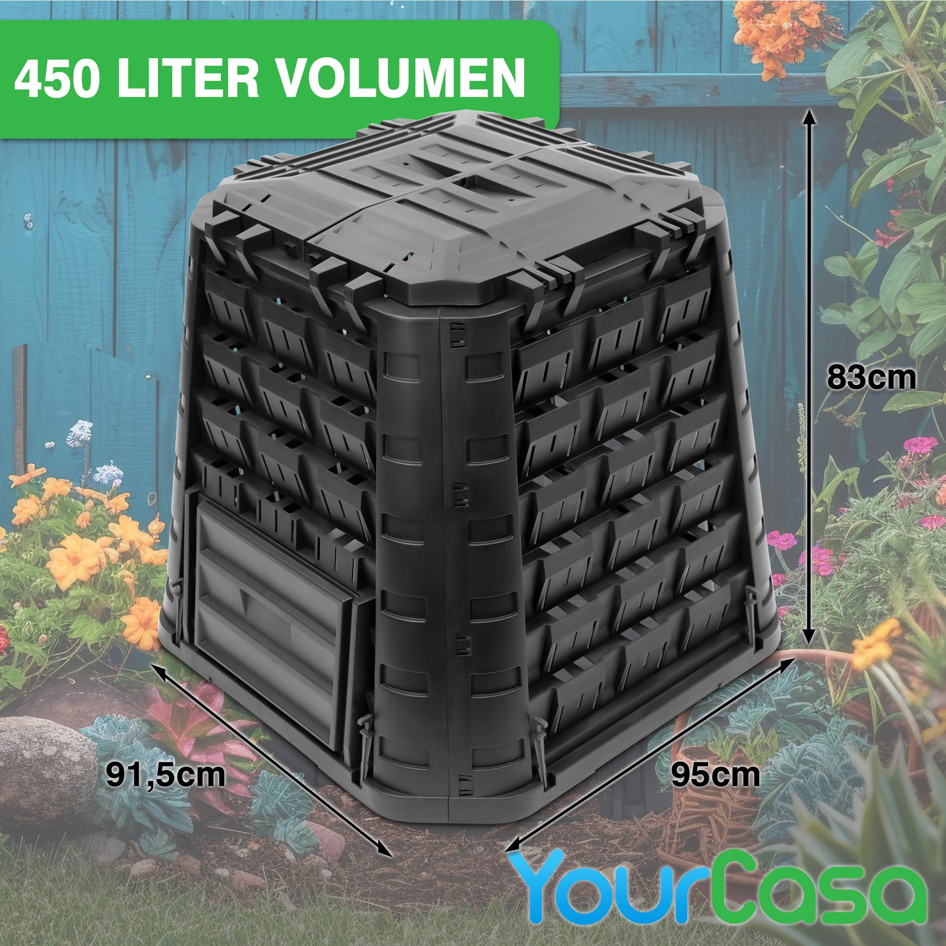 yourcasa-de 450 Liter Volumen – EcoFusion Gartenkomposter für Thermokompostierung.