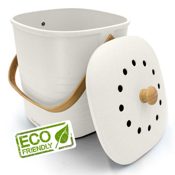 YourCasa® Komposteimer aus umweltfreundlicher Keramik mit Holzgriff und belüftetem Deckel von yourcasa-de.