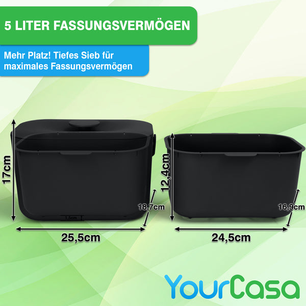 YourCasa® Poubelle à déchets organiques Cuisine Poubelle à compost 4L Cuisine pour le quotidien Conteneur à déchets organiques - Passe au lave-vaisselle - Anti-odeur - Tamis amovible - Petite poubelle à déchets organiques avec couvercle
