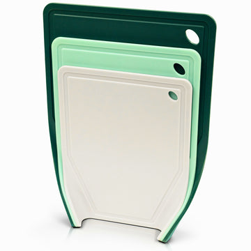 Ensemble de 3 planches à découper en plastique - Sans BPA - Forme d'entonnoir et rainure pour jus - Planche de cuisine antidérapante et lavable au lave-vaisselle - Planche à découper - Tapis de découpe pour cuisine