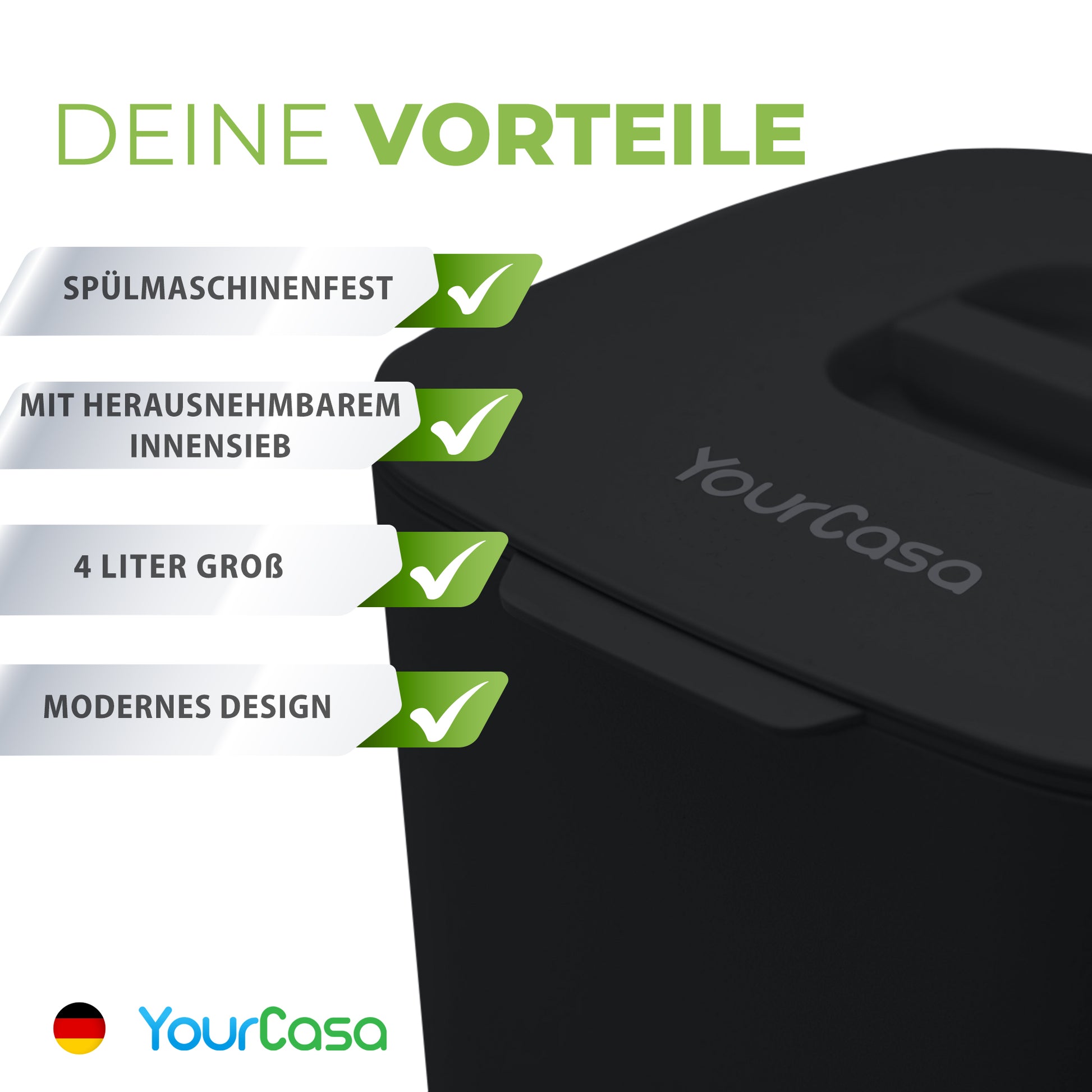 YourCasa® Biomülleimer Küche 4L - Spülmaschinenfest & geruchsdicht, Marke yourcasa-de.