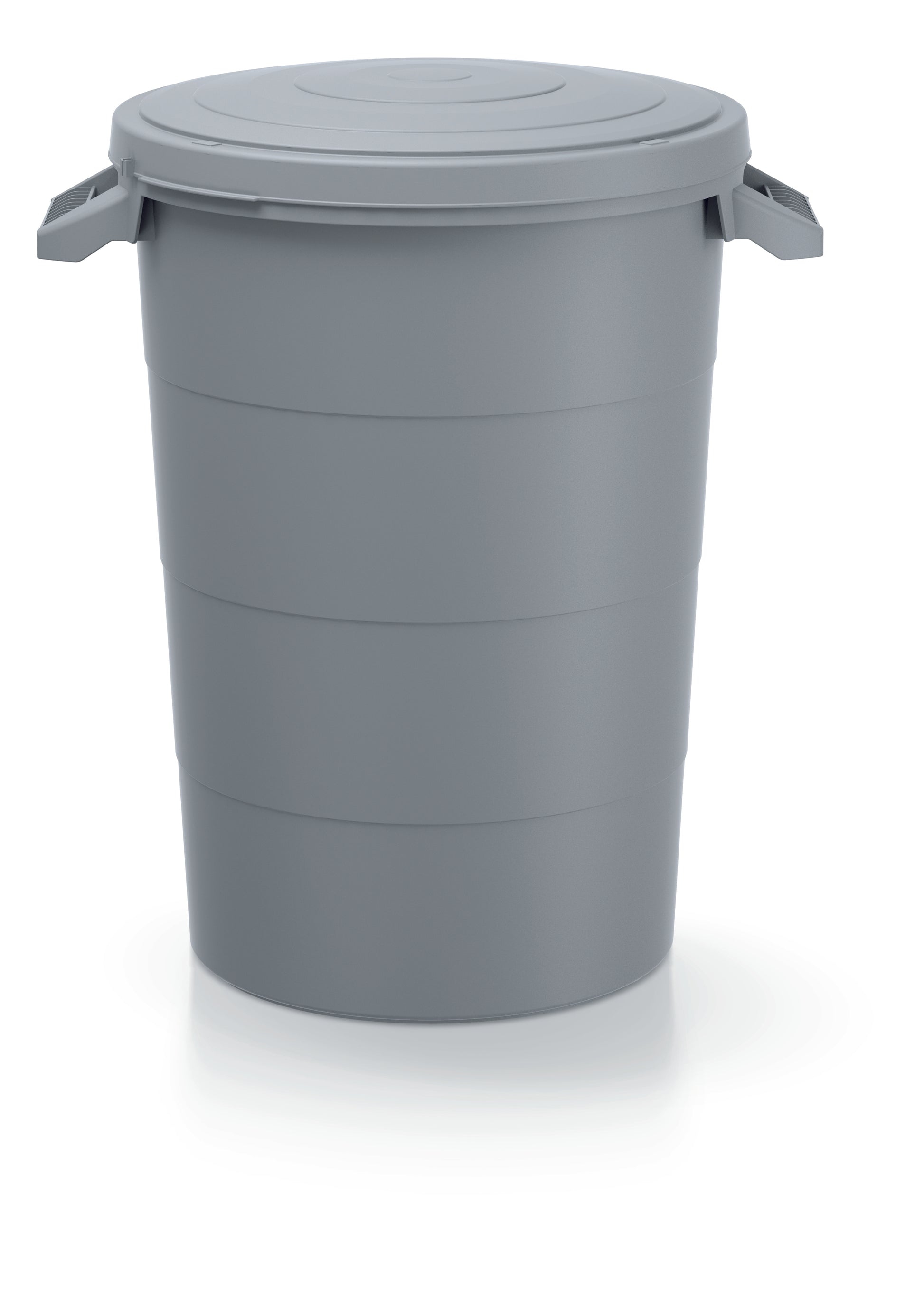 Ein grauer Mülleimer aus Kunststoff mit Deckel, entworfen für YourCasa Regentonne mit Regensammler und Wasserhahn – 80/160/200 l von yourcasa-de.