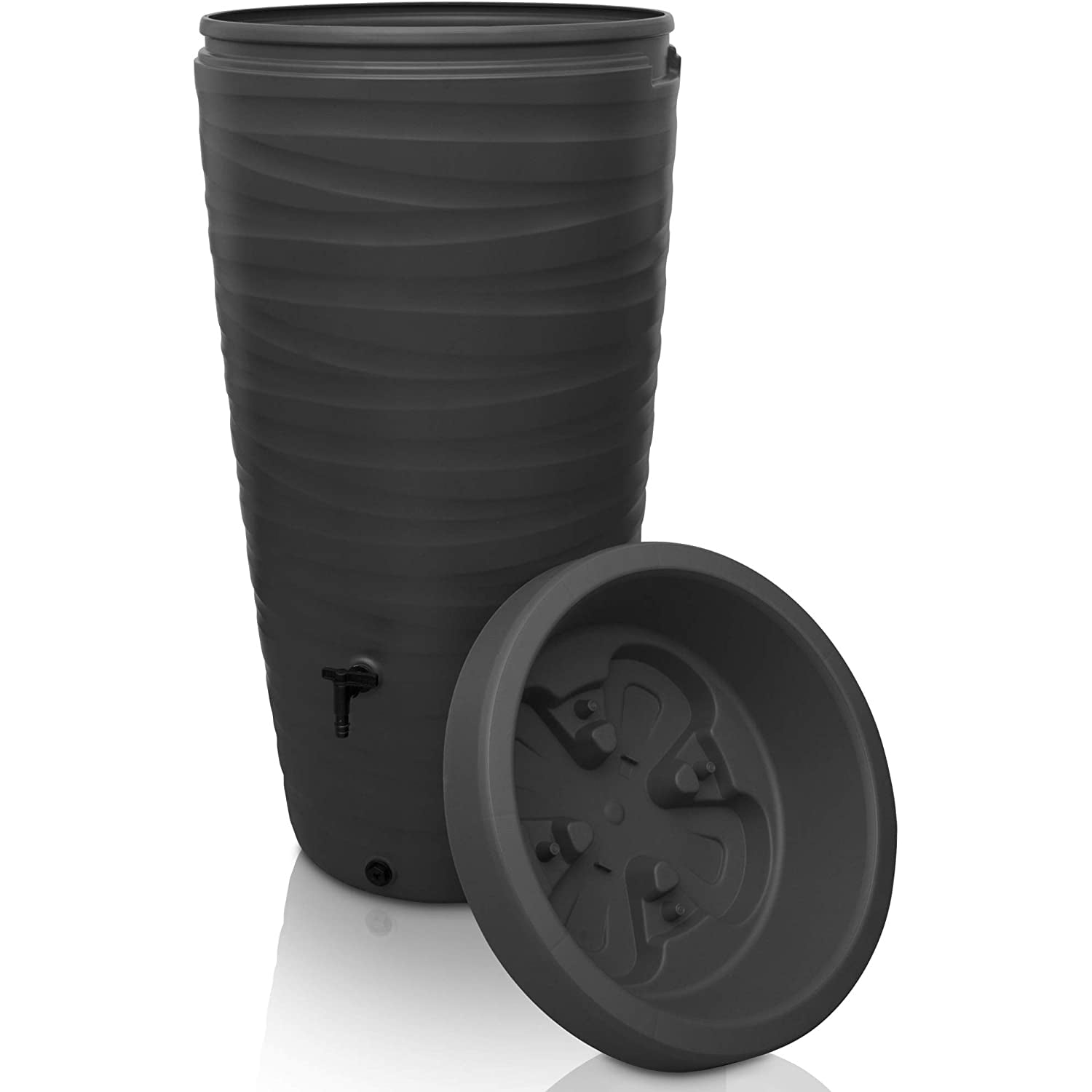 Schwarzer faltbarer Silikonbecher mit Deckel für nachhaltige Bewässerung - YourCasa Regentonne 240 Liter [Wave Design] von yourcasa-de.