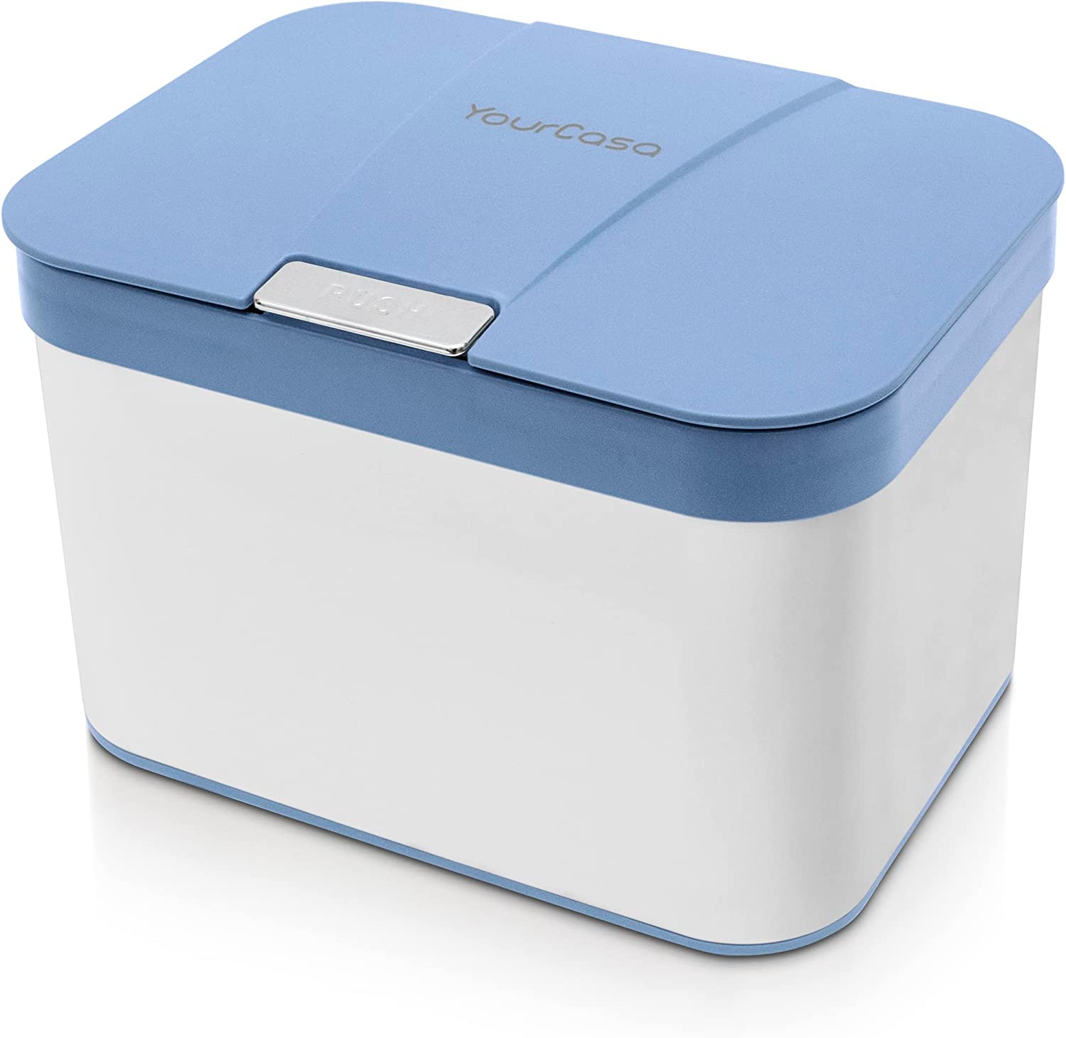 Moderne blau-weiße tragbare Lunchbox mit sicherem Deckel, jetzt mit YourCasa® Edelstahl-Komposteimer – 4,3 l – für die Küche von yourcasa-de und spülmaschinenfest.