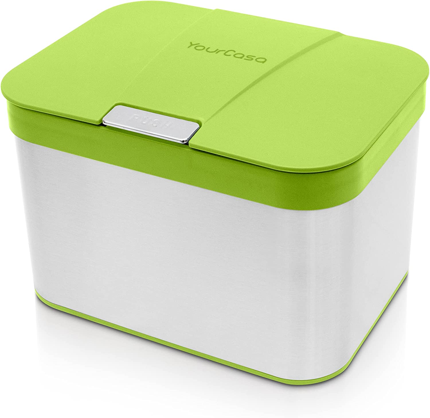 Moderne grün-weiße Lunchbox mit sicherem Deckel, ausgestattet mit einem YourCasa® Edelstahl-Komposteimer – 4,3 l – für die Küche-Design.