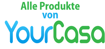 Logo von „yourcasa“ mit blauem und grünem stilisiertem Text.
