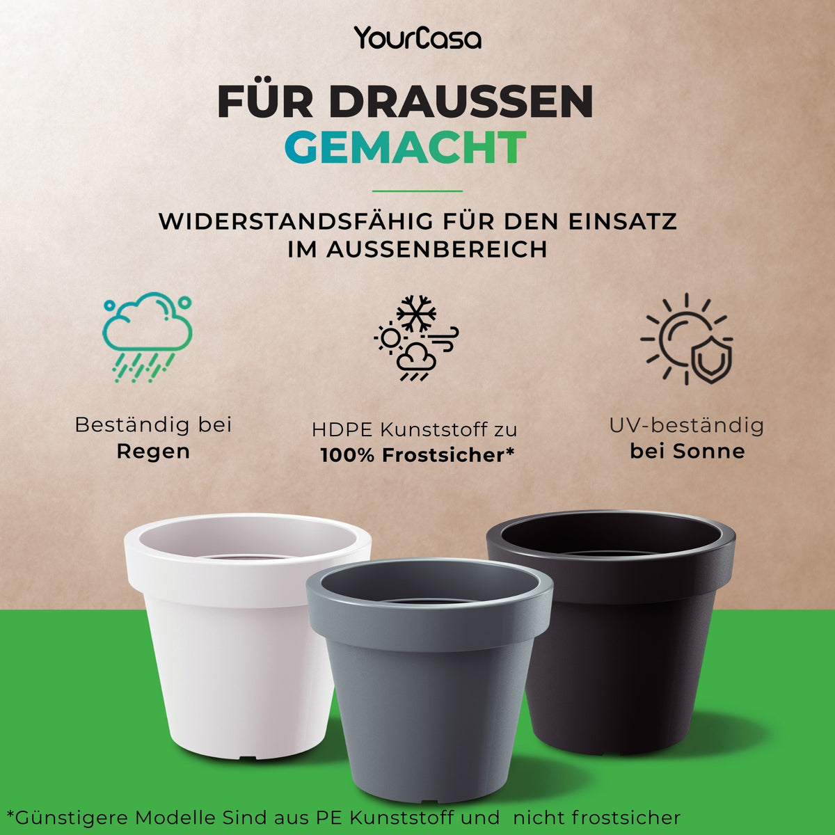 Frostsicherer Pflanzkübel für draußen: beständig bei Regen, Frost, Schnee und UV-Strahlung