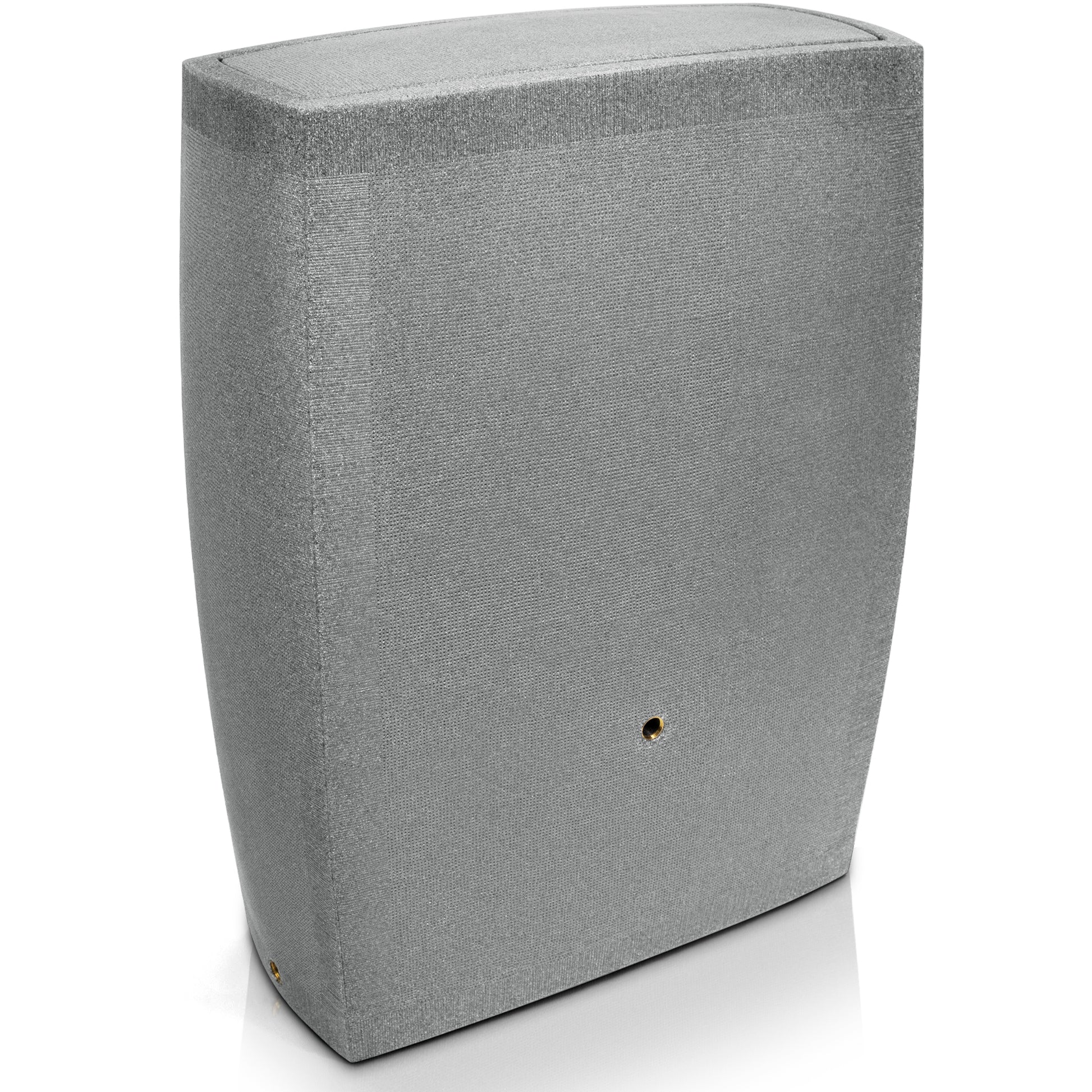 Eine graue YourCasa Regentonne 275 Liter [SquareLux Rain] Eckig und Schmal Lautsprecherbox auf einer weißen Oberfläche.