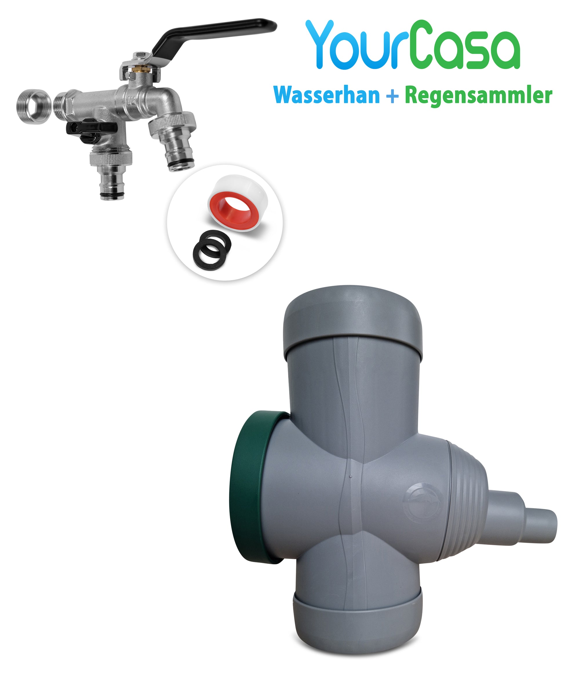 Regenwasserverteiler mit Überlaufschutz und Zubehör für Fallrohr: YourCasa® Regensammler [Downpipe70] + Wasserhahn Messing von yourcasa-de.