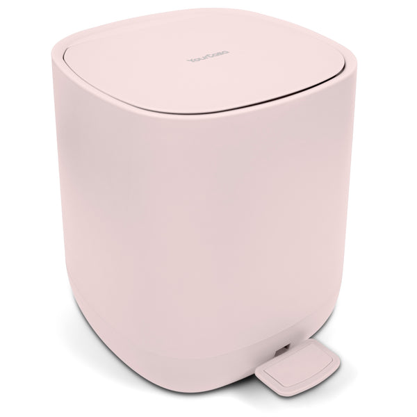 Ein rosa YourCasa® Mülleimer [5L] mit Absenkautomatik auf weißem Hintergrund.