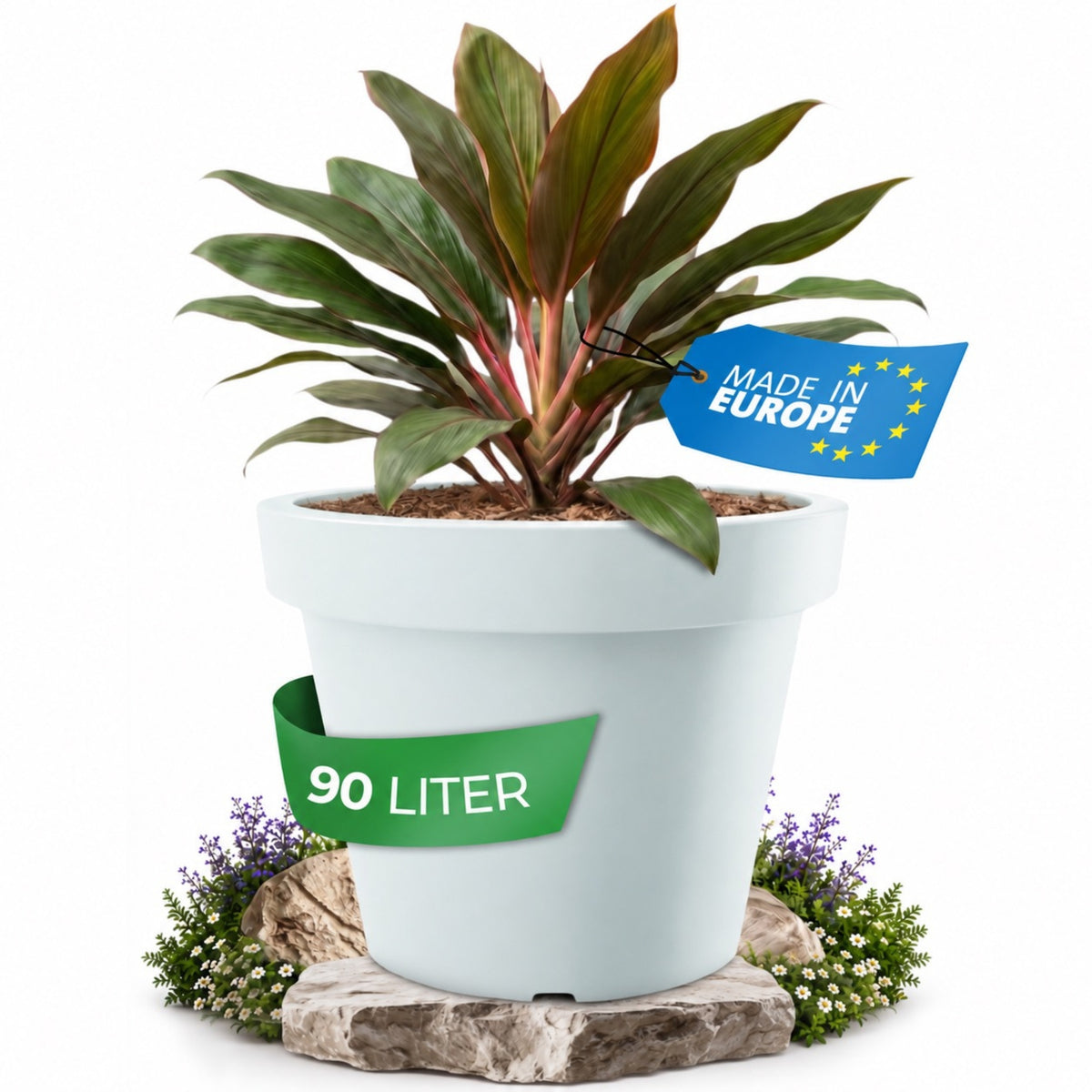 YourCasa TERRA Blumenkübel XXL in Weiß, Ø 60 cm, 90 Liter