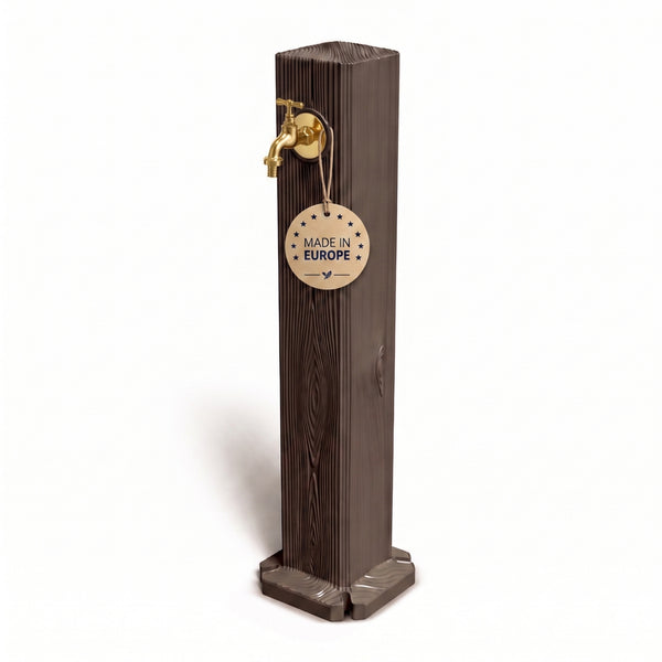 YourCasa Timberline Wassersäule Garten 90cm – Wasserzapfsäule in Holzoptik mit 1/2'' Wasserhahn & Schlauchanschluss, UV-beständig, Made in Europe