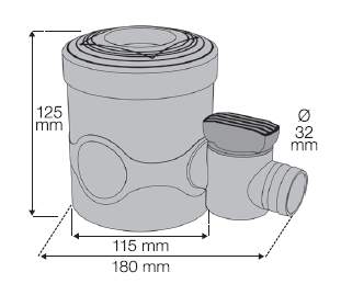 Ein Diagramm, das die Abmessungen eines Wassertrogs für YourCasa® Regensammler [Downpipe50] mit Absperrhahn zum Verbinden von Fallrohr und Regentonne inklusive Filter von yourcasa-de zeigt.