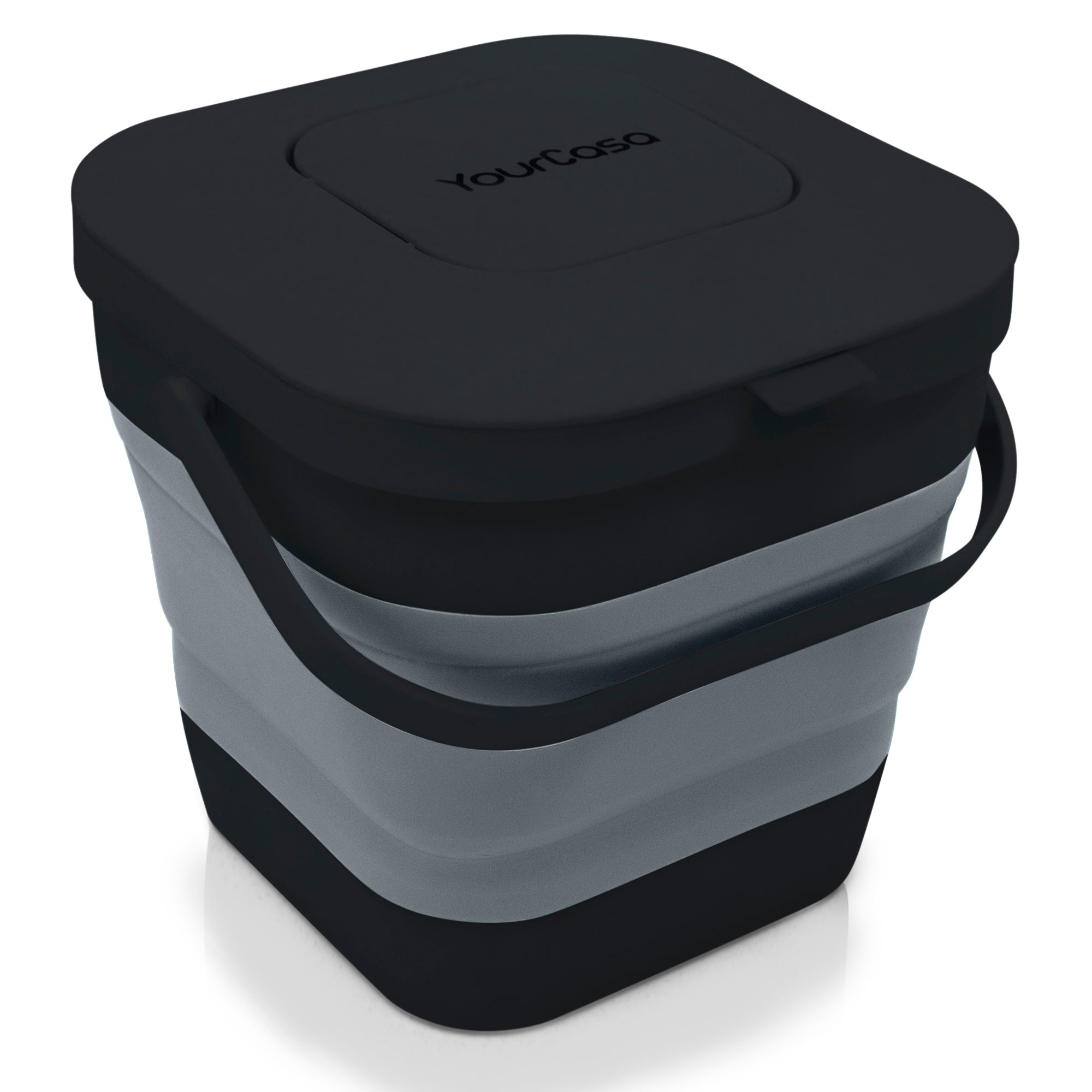YourCasa zusammenklappbarer Komposteimer 4l in Schwarz und Grau für Küchenbioabfälle, geruchsdicht und abwaschbar