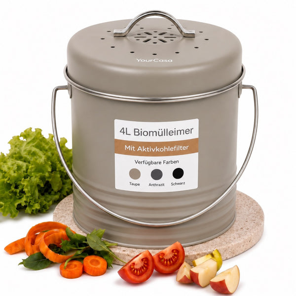 YourCasa Biomülleimer Kora – 4 Liter, Metall, mit Aktivkohlefilter