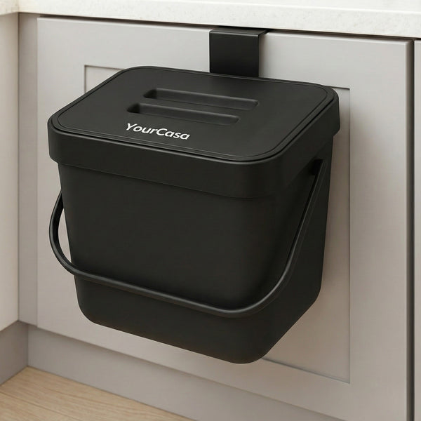 YourCasa® 7L Biomülleimer mit Halterung und Sieb für Küche - Geruchsdicht & Spülmaschinenfest