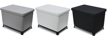 Drei YourCasa® Mülleimer 2-4 Fächer [20-40L] im exklusiven Design zur Mülltrennung auf weißem Hintergrund.