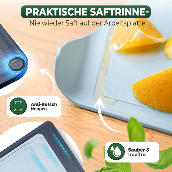 3x Schneidebrett Kunststoff Set - BPA frei -Trichterform & Saftrille - Küchenbrett Rutschfest & Spülmaschinenfest - Cutting Board - Schneidematte Küche Brettchen
