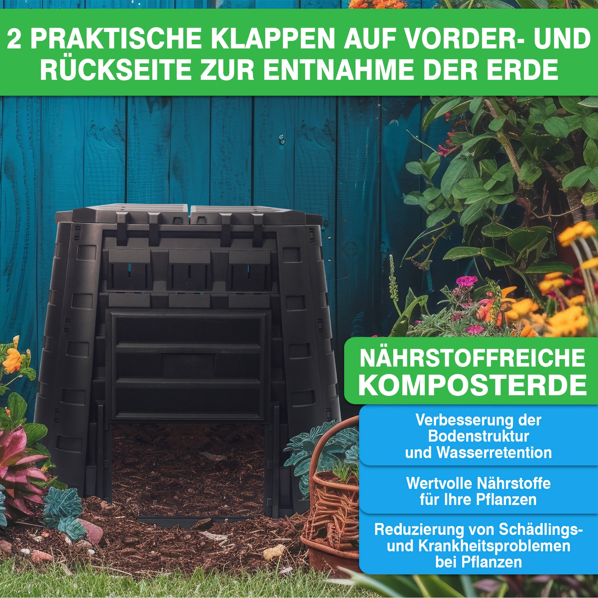 Ein Bild eines Gartens mit YourCasa Komposter für den Garten [EcoFusion] Pflanzen.