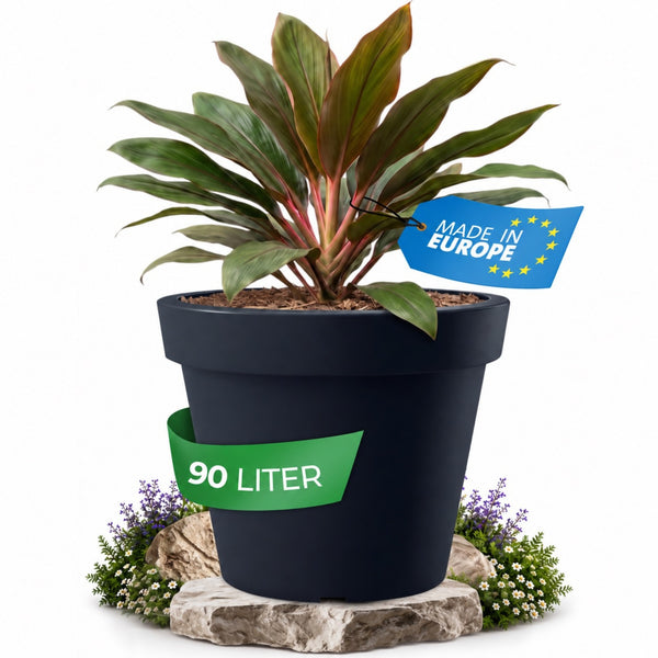 YourCasa TERRA Pflanzkübel groß in Anthrazit, Ø 60 cm, 90 Liter, bepflanzt