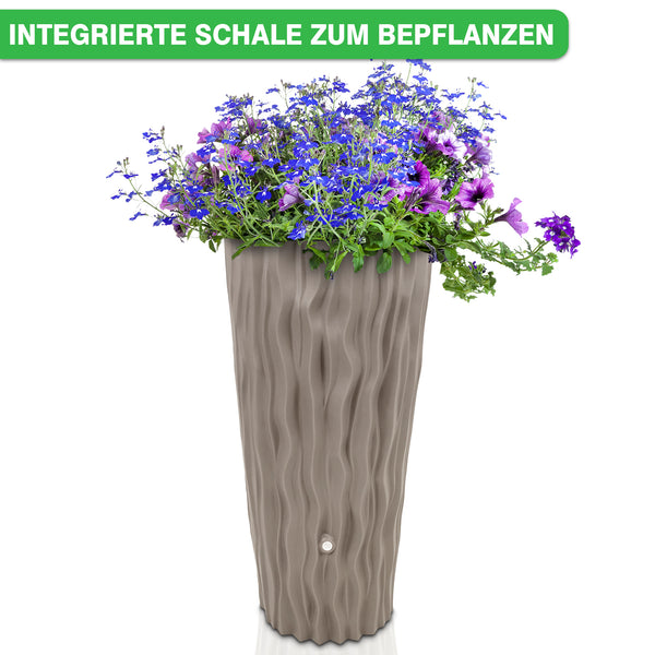 Pflanzgefäß mit integrierter Schale zur Regenwassernutzung und blühenden Pflanzen.
YourCasa Regentonne 160 Liter [AquaDesign Flower] - Frostsicher & UV-beständig von yourcasa-de.