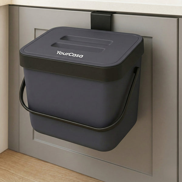 YourCasa® 7L Biomülleimer mit Halterung und Sieb für Küche - Geruchsdicht & Spülmaschinenfest