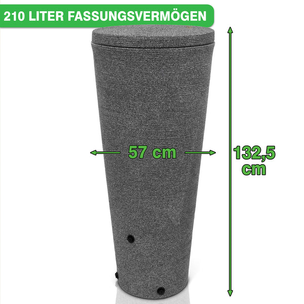 Freistehende, textilbeschichtete YourCasa Regentonne 210 Liter [Tubo Tank] mit Volumen für Bewässerungszwecke, Höhe 132,5 cm. - Frostsicher & UV-beständig von yourcasa-de