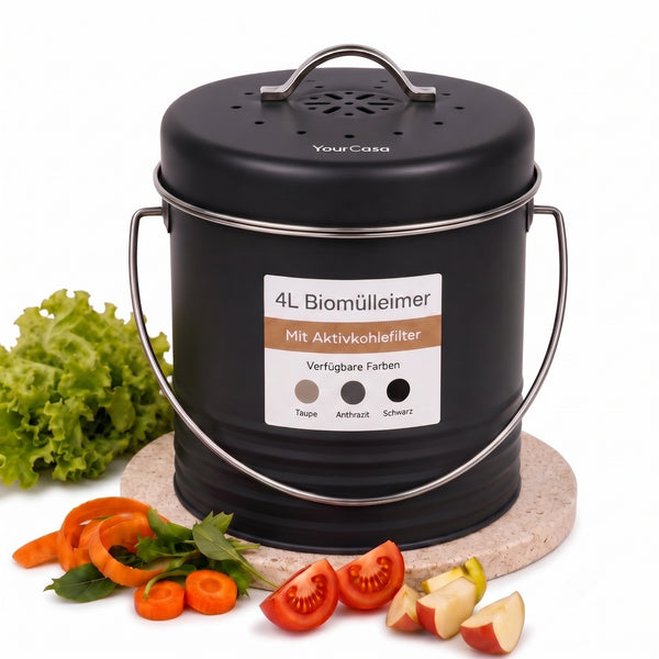 YourCasa Biomülleimer Kora – 4 Liter, Metall, mit Aktivkohlefilter