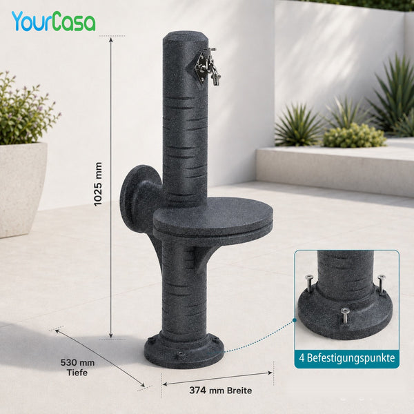 AquaPost Wassersäule Garten – Zapfsäule mit Ablagestellfläche, Chromhahn & Schlauchhalterung | YourCasa