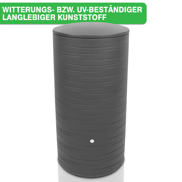 Moderne schwarze YourCasa Regentonne 280 Liter [PureRain] mit UV-Schutz und Witterungsbeständigkeit.