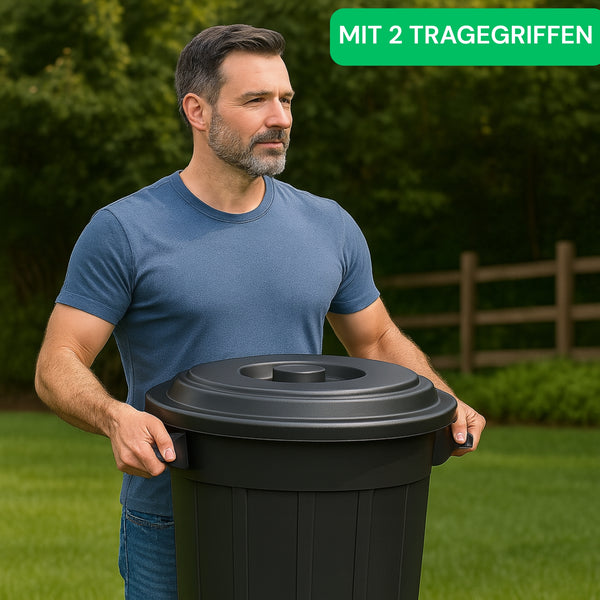 YourCasa Mülltonne 50L-70L - Mülleimer mit Deckel - Tonne mit Trageriffen für Garten