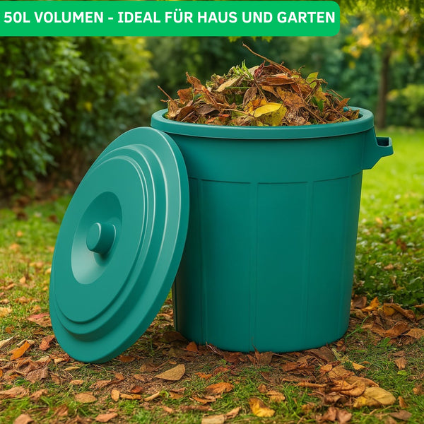 YourCasa Mülltonne 50L-70L - Mülleimer mit Deckel - Tonne mit Trageriffen für Garten