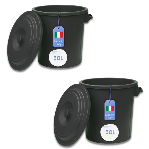 YourCasa Mülltonne 50L-70L - Mülleimer mit Deckel - Tonne mit Trageriffen für Garten