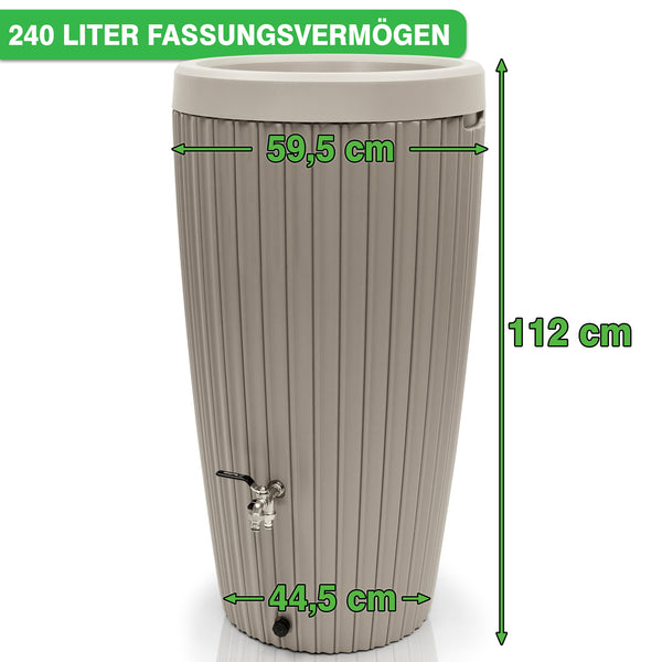 Regeton Regenton 240 Liter – Eikenlook Van Kunststof (PE), Vorstbestendig Tot -10°C, Met Deksel – Decoratief En Onderhoudsvrij Voor Tuin En Terras