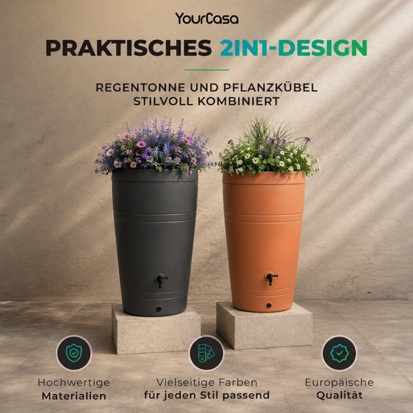 YourCasa Rain Barrel 230 Liters [Decore Design] - Sustainable irrigation in the garden