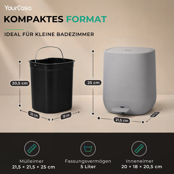 Badmülleimer 5L mit Inneneimer – Kosmetikeimer Bad