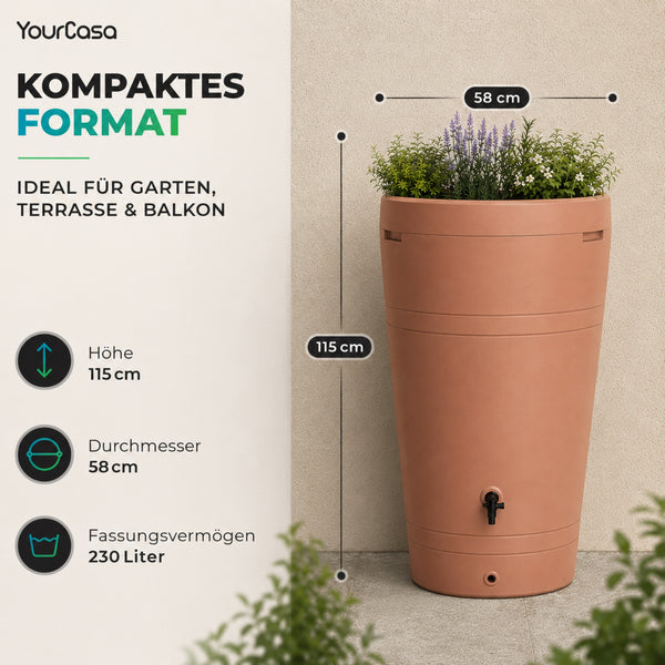 YourCasa Rain Barrel 230 Liters [Decore Design] - Sustainable irrigation in the garden