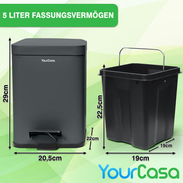 YourCasa® Mülleimer Bad Eckig [5L] - Elegantes Design - Badezimmer Mülleimer