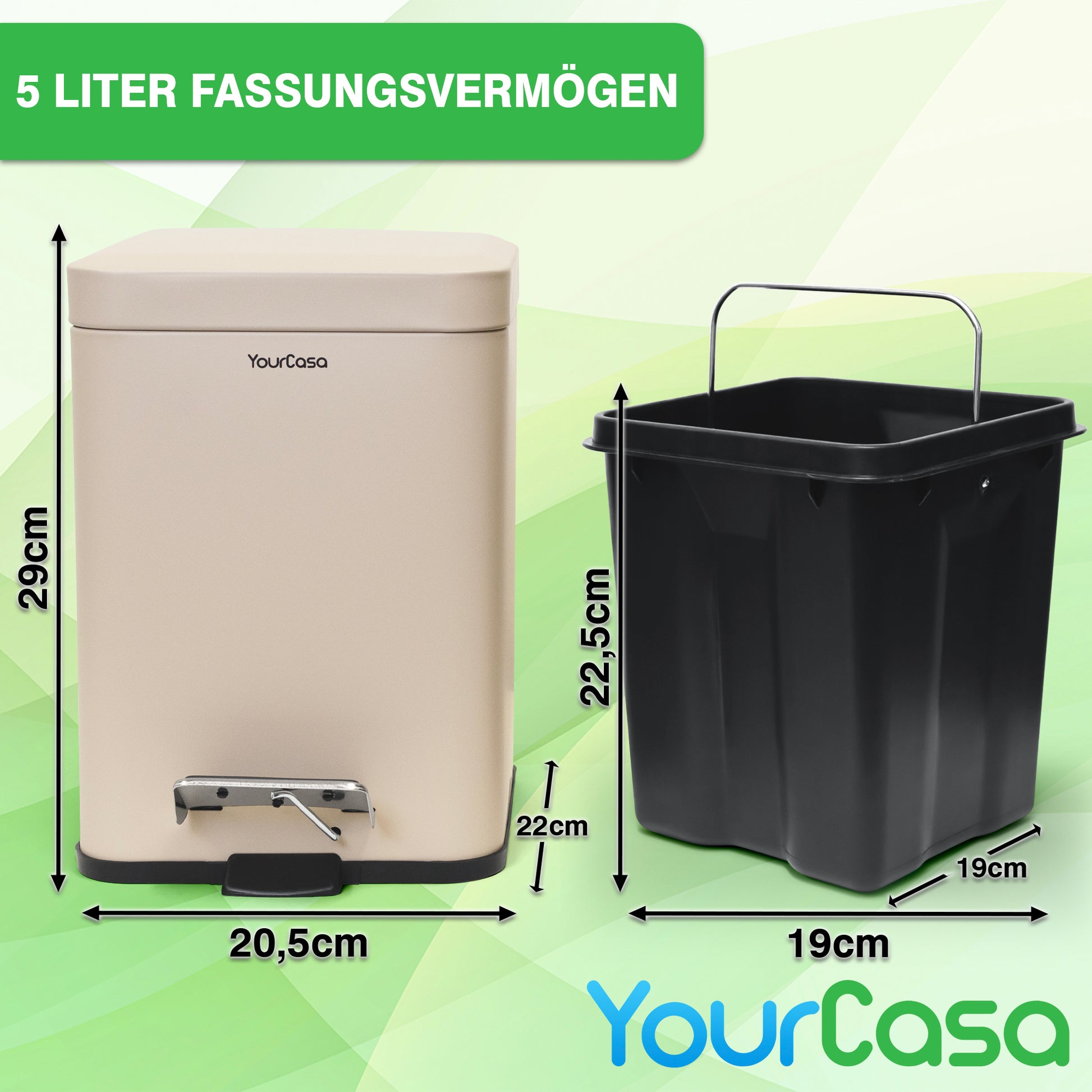 Ein YourCasa® Mülleimer Bad Eckig [5L] – Elegantes Design – Badezimmer Mülleimer und ein Edelstahl-Mülleimer.