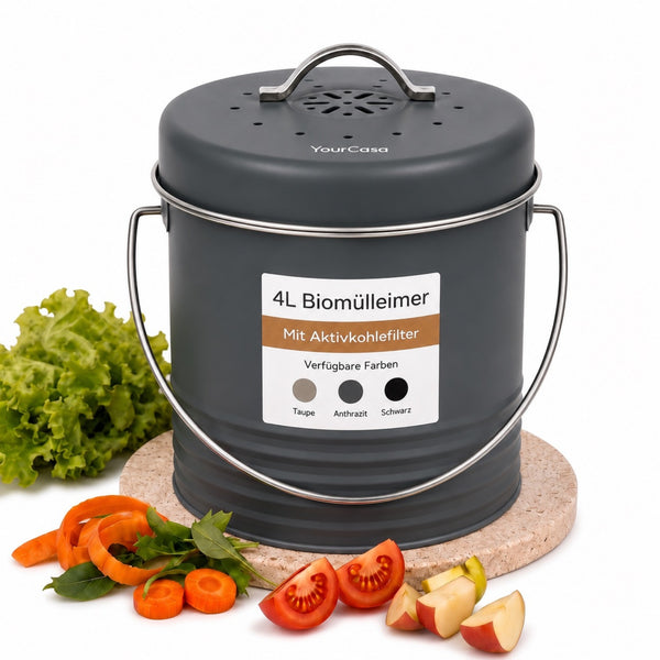 YourCasa Biomülleimer Kora – 4 Liter, Metall, mit Aktivkohlefilter