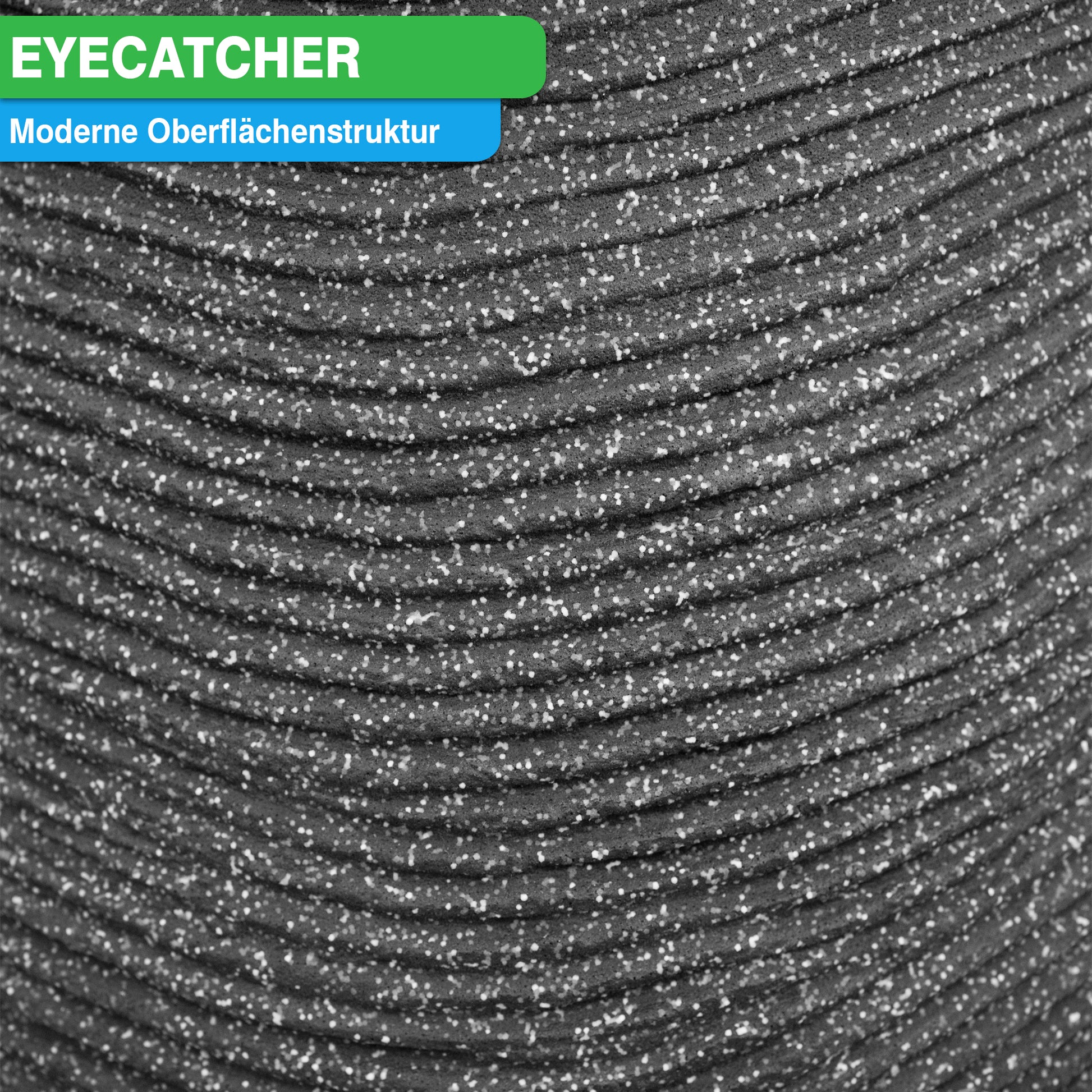 Ein YourCasa Regentonne 200 Liter [EcoDrop] mit dem Wort „Eyecatcher“ darauf, hergestellt mit Metallgewinde.