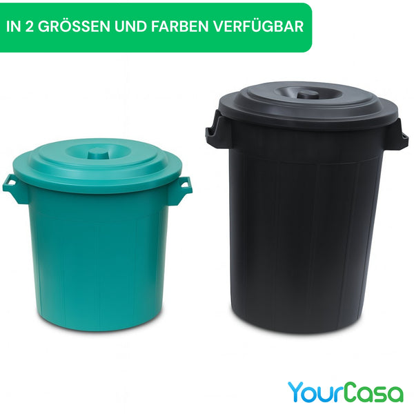 YourCasa Mülltonne 50L-70L - Mülleimer mit Deckel - Tonne mit Trageriffen für Garten