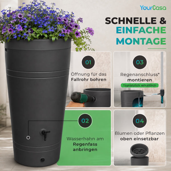 YourCasa Rain Barrel 230 Liters [Decore Design] - Sustainable irrigation in the garden