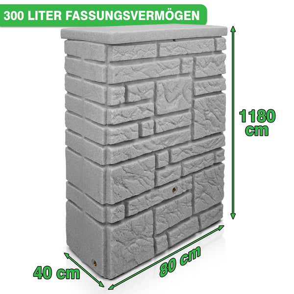 Steinbrunnen YourCasa Regentonne 300 Liter [StoneRain] - Frostsicher & UV-beständig, misst 118 cm in der Höhe, 80 cm in der Breite und
yourcasa-de